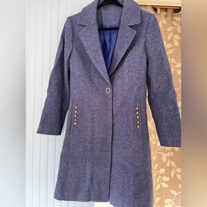Elegant Women's Blue Coat with Gold Accents